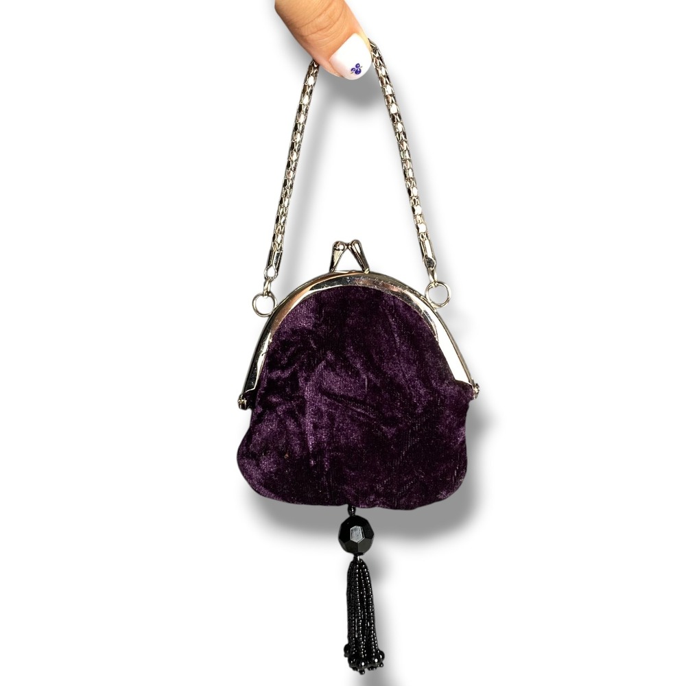 Vintage Soul by Curve Purple Velvet Kiss Lock Mini Bag Coin‎ Purse Beaded Tassel